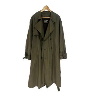 London Fog Olive Weatherwear Belted, VTG Trench Coat 42R- Lined, Double Breasted